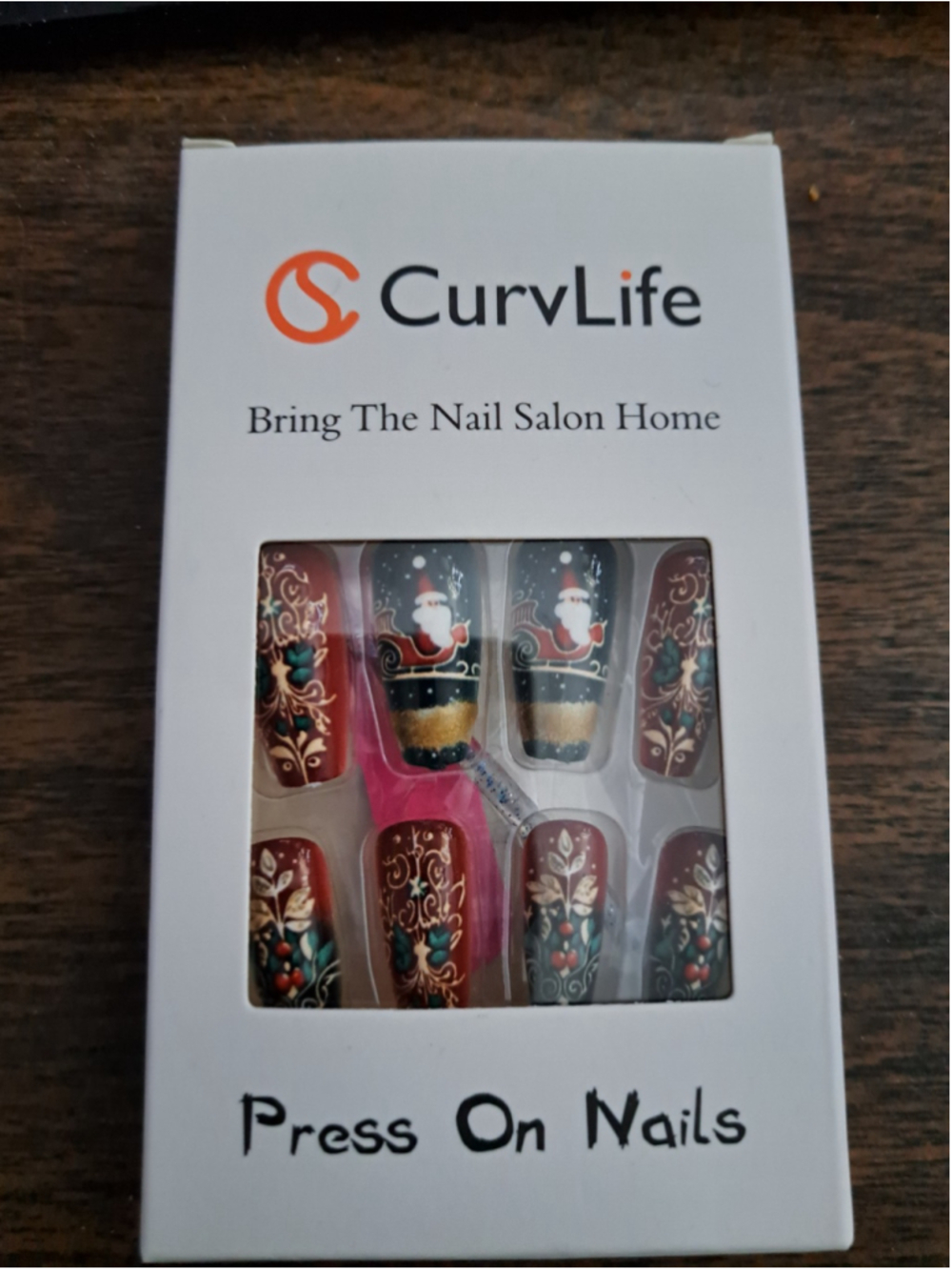 Curvlife Press On Nails CUJ4111402 FESTIVE HOLIDAY With SANTA in Sleigh LONG